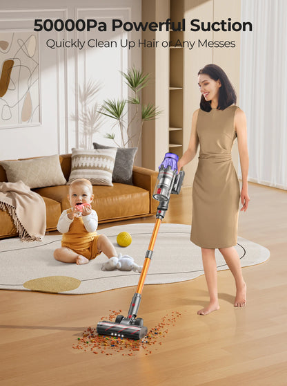 DAYO FITNESS STORE Laresar V7 cordless handheld vacuum cleaner with 500W power, 50KPA suction, removable battery, and dust cup.