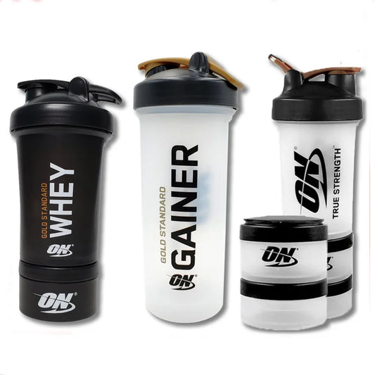 Large 450ML plastic protein shake cup with ball mixer and medicine box, ideal for fitness and protein powder drinks.