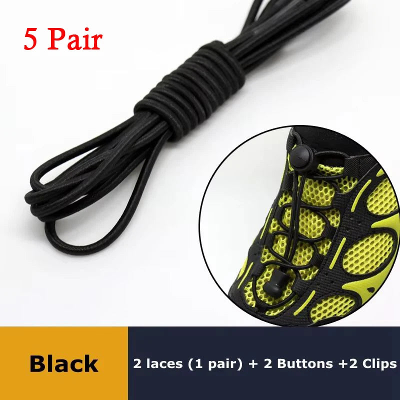 Pair of elastic no-tie sneaker laces from SMATLELF, stretchable rubber round shoelaces with locking and quick tightening features.