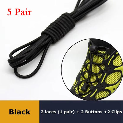 Pair of elastic no-tie sneaker laces from SMATLELF, stretchable rubber round shoelaces with locking and quick tightening features.