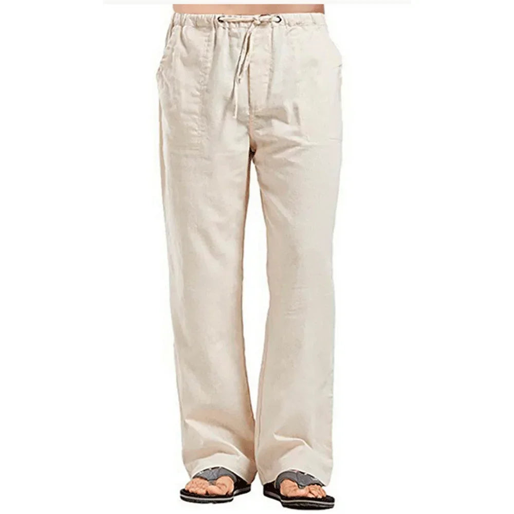 Men's cotton linen summer pants by King Billion, breathable solid color linen trousers with elastic waist for casual comfort.