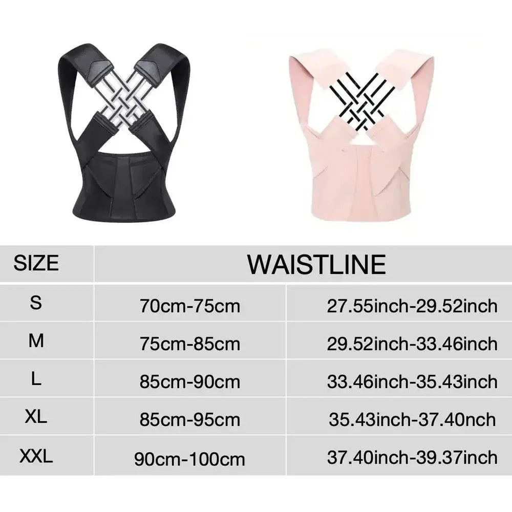 Breathable DAYO FITNESS women's back posture corrector brace with support belt, shoulder straps, for back and shoulder posture correction.