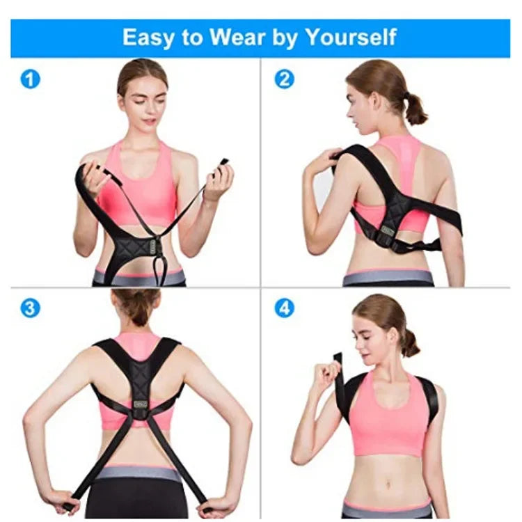 Adjustable DAYO FITNESS STORE posture corrector back brace for spinal alignment and support, featuring comfortable design and humpback straightening.