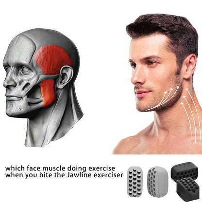 Silicone jaw exerciser and facial toner ball for jawline and neck toning, with ergonomic design for facial fitness and double chin reduction.