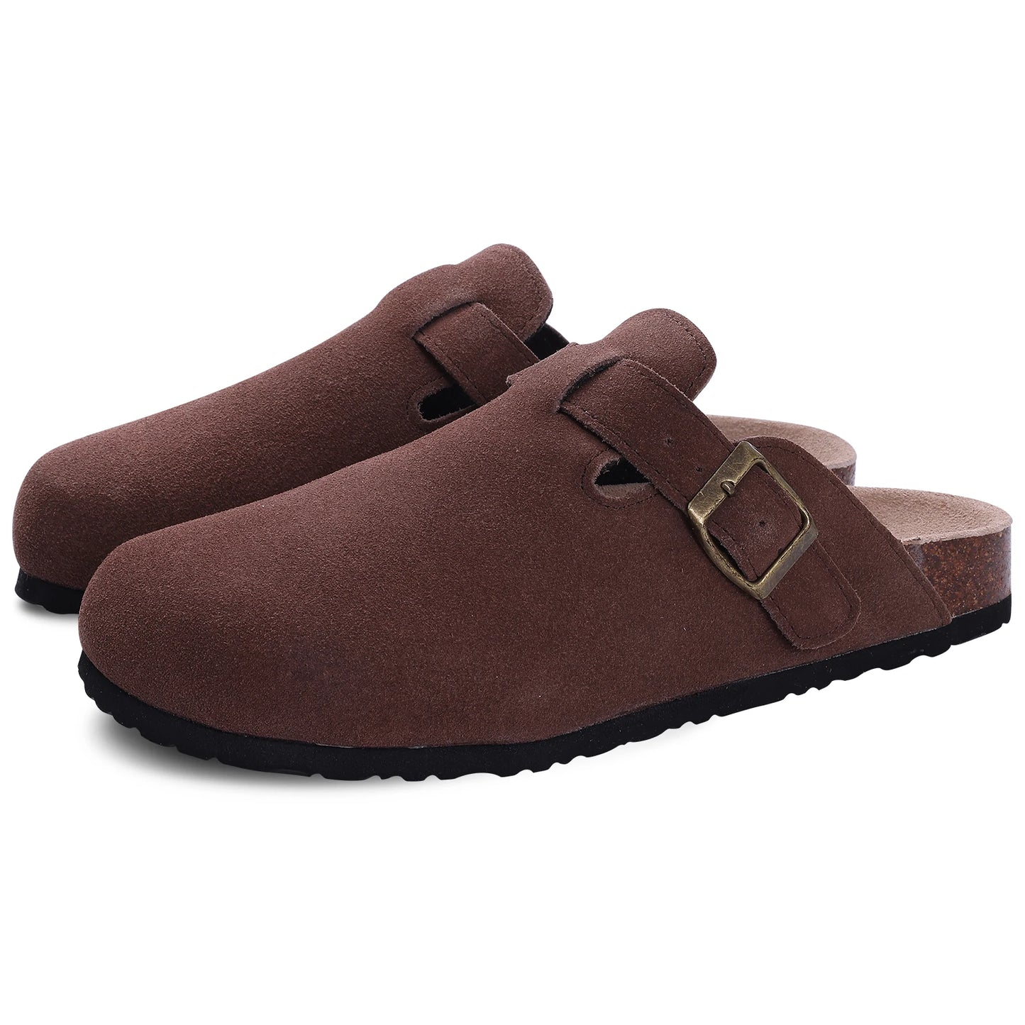 DAYO FITNESS STORE women's suede mule slippers with cork insole, arch support, outdoor beach slides, and home shoes.