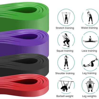 Heavy-duty latex resistance band for pull-up assistance, ideal for Pilates and fitness workouts at home or gym.