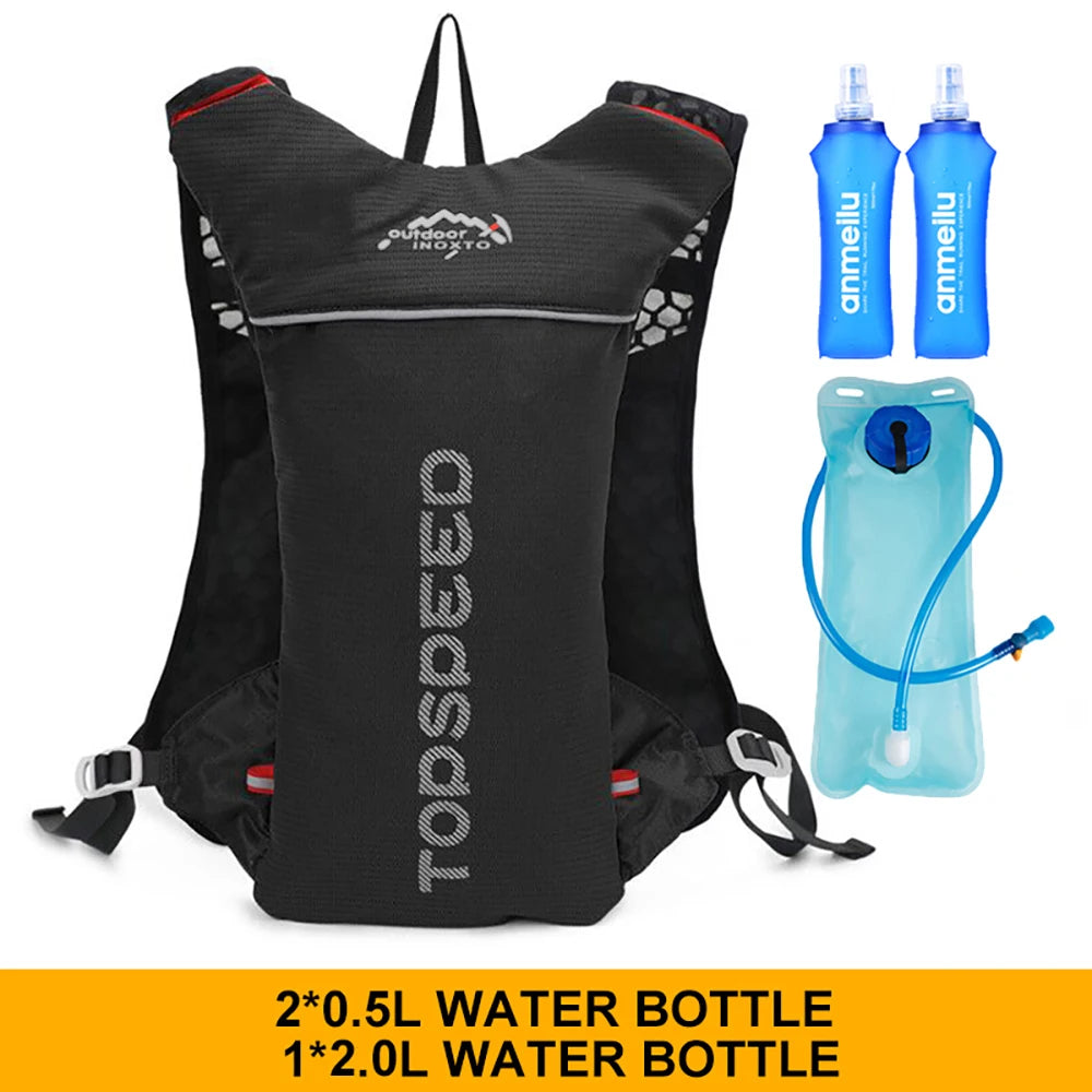 Ultralight outdoor trail running 5L hydration backpack for men, breathable fitness jogging vest with pockets for marathon and cycling.