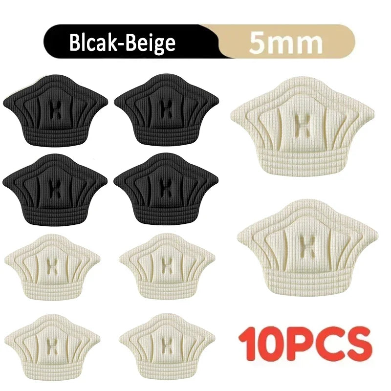 Five pairs of Jimi Shoes Store insoles with heel pads for sport shoes, adjustable size, and back stickers for heel protection and comfort.