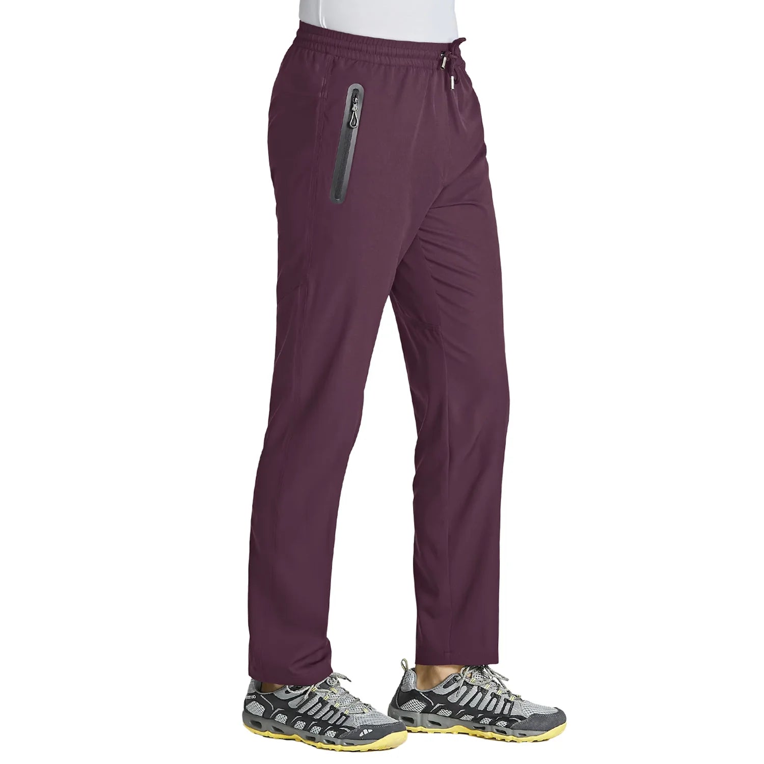 TACVASEN men's outdoor quick-dry hiking pants with elastic waistband, straight fit, lightweight design, suitable for running and fitness activities.