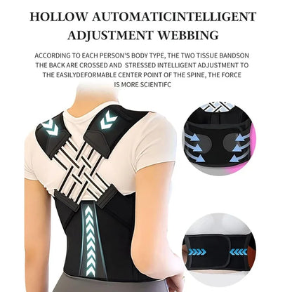 Breathable back posture corrector brace for women, with support belt and shoulder straps, designed for improved posture and back support.