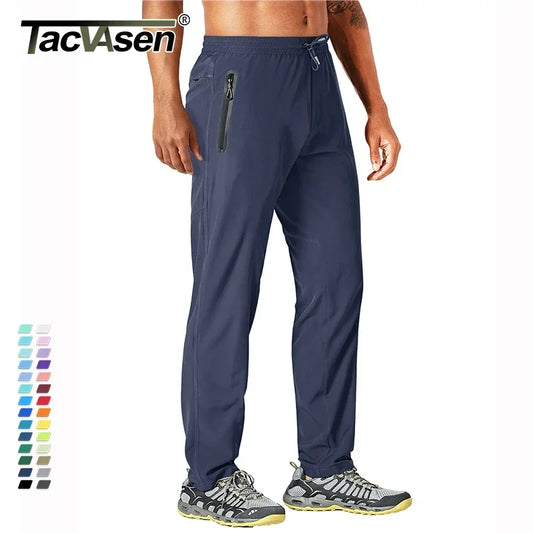 Men's TACVASEN outdoor pants, quick dry straight-fit hiking and running joggers with lightweight, elastic fabric for fitness and exercise.