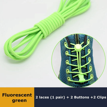 Pair of elastic no-tie sneaker laces from SMATLELF, stretchable rubber round shoelaces with a locking locking system for easy use.