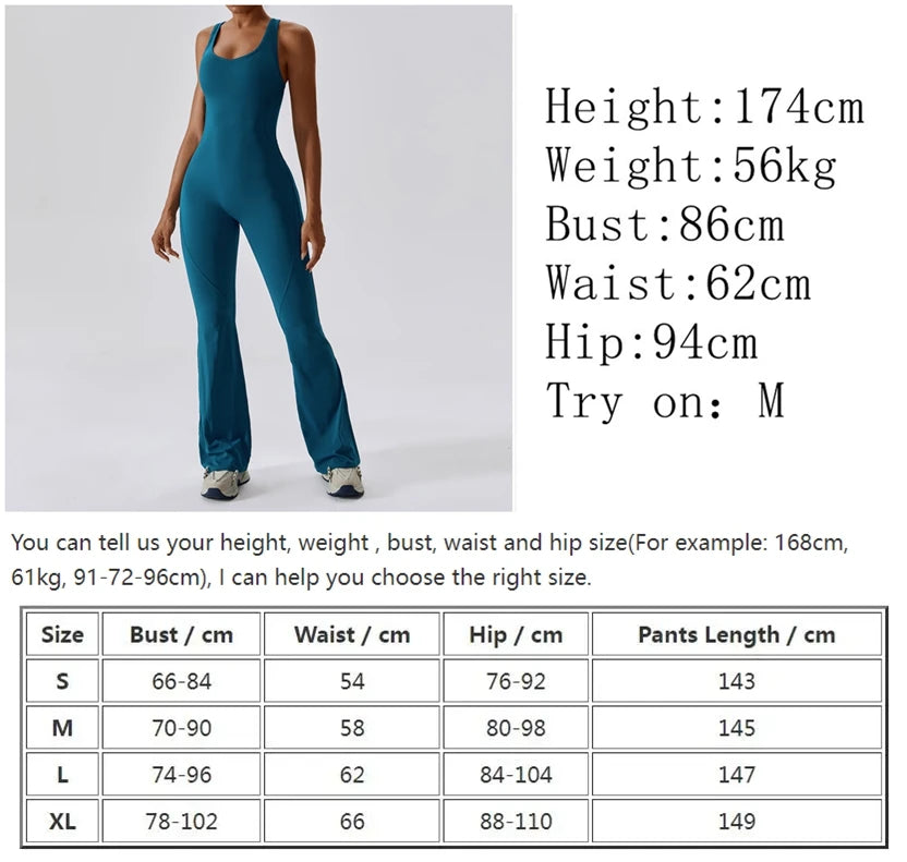 Women’s flared jumpsuit by GLWOW Store, yoga and fitness sportswear in brown, khaki, white, and blue, featuring long pant design.