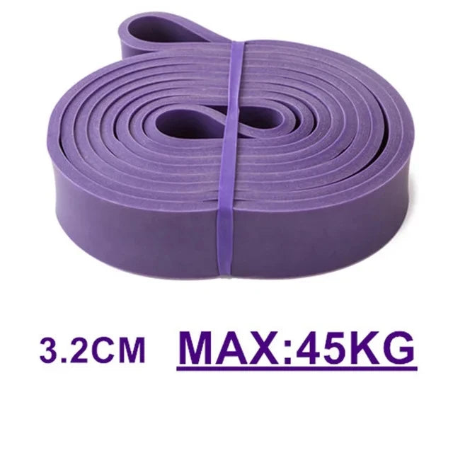 Heavy-duty latex resistance band for pull-ups and Pilates exercises, ideal for home gym workouts and fitness training.