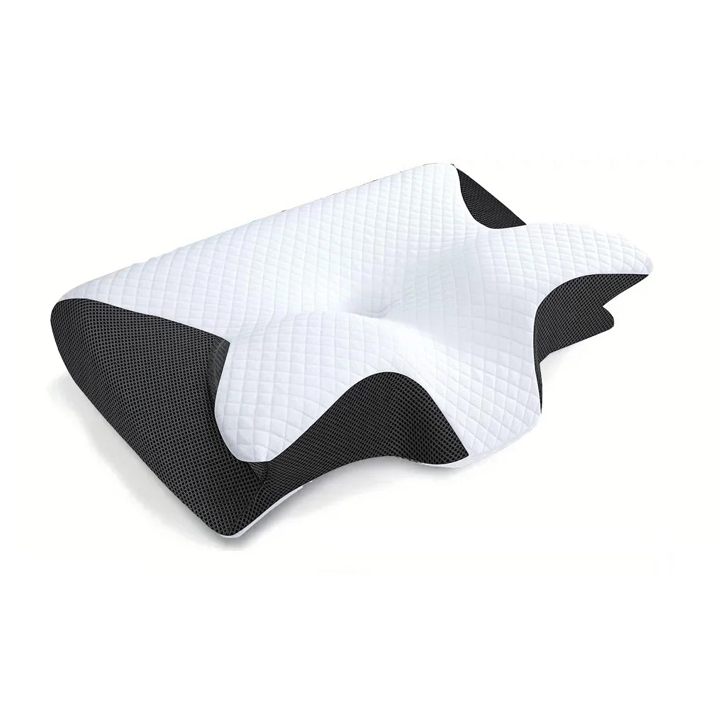 Memory foam cervical pillow with ergonomic contour design for neck support and pain relief, ideal for orthopedic neck comfort.