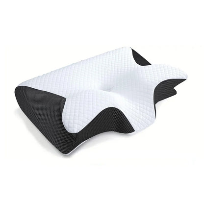 Memory foam cervical pillow with ergonomic contour design for neck support and pain relief, ideal for orthopedic neck comfort.