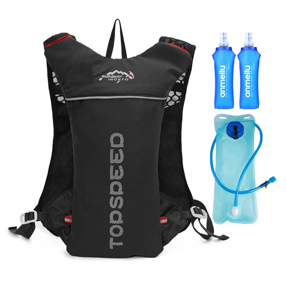 Ultralight outdoor trail running backpack with hydration bladder, breathable fitness vest for men, ideal for jogging and cycling.