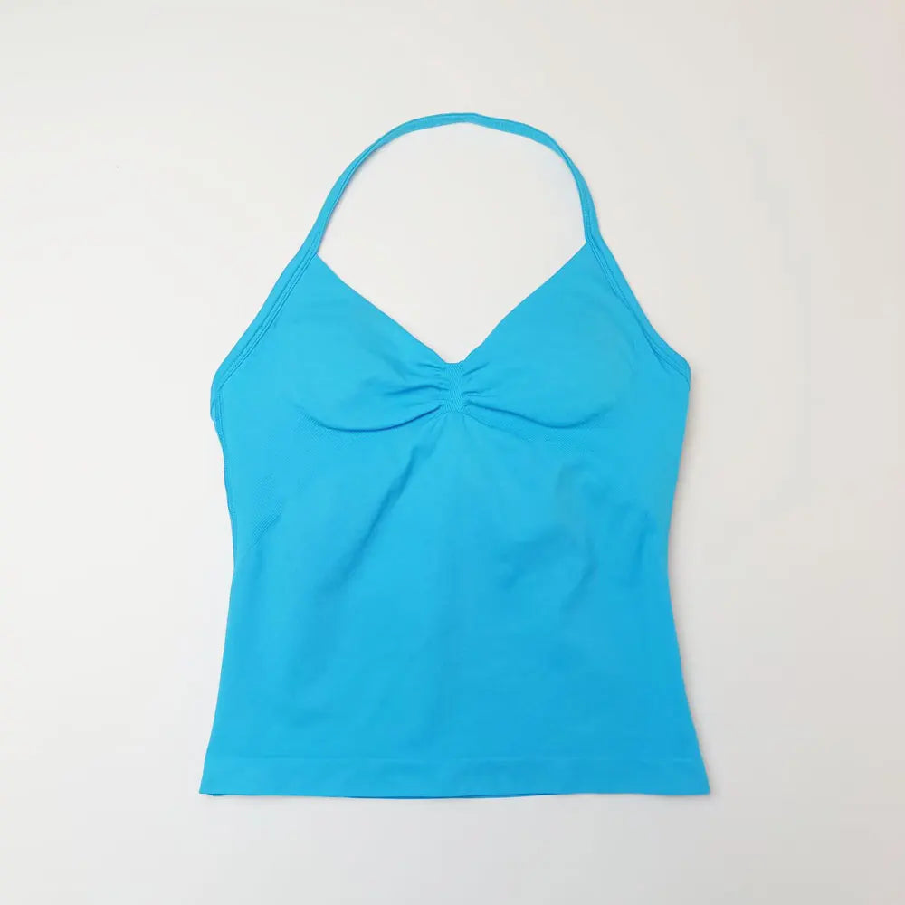 NCLAGEN Impact Longline Strappy Yoga Vest for women, open back sports tank top, ideal for gym and running workouts.