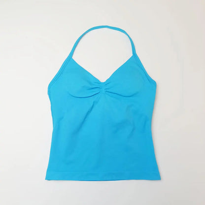 NCLAGEN Impact Longline Strappy Yoga Vest for women, open back sports tank top, ideal for gym and running workouts.
