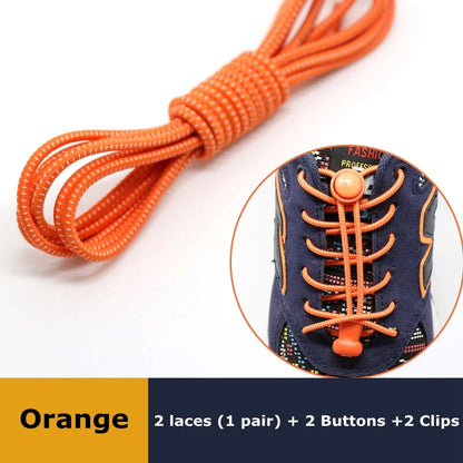 Pair of SMATLELF elastic no-tie sneaker shoelaces with locking mechanism, stretchy round rubber laces for easy slip-on athletic shoes
