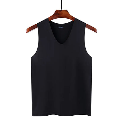 Seamless men's silk tank top, sleeveless summer vest, casual gym undershirt, plain design, lightweight and breathable for men