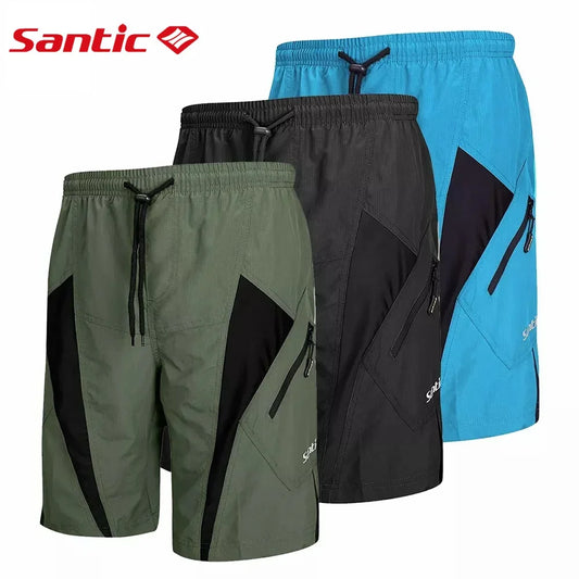 Santic men's cycling shorts with 3D padding, Coolmax fabric, loose fit, MTB design, suitable for downhill riding and fitness cycling.