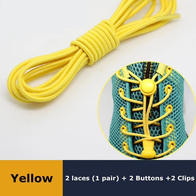 Pair of elastic no-tie sneaker shoelaces with locking stretch design, round rubber shoestrings for easy slip-on sneakers.