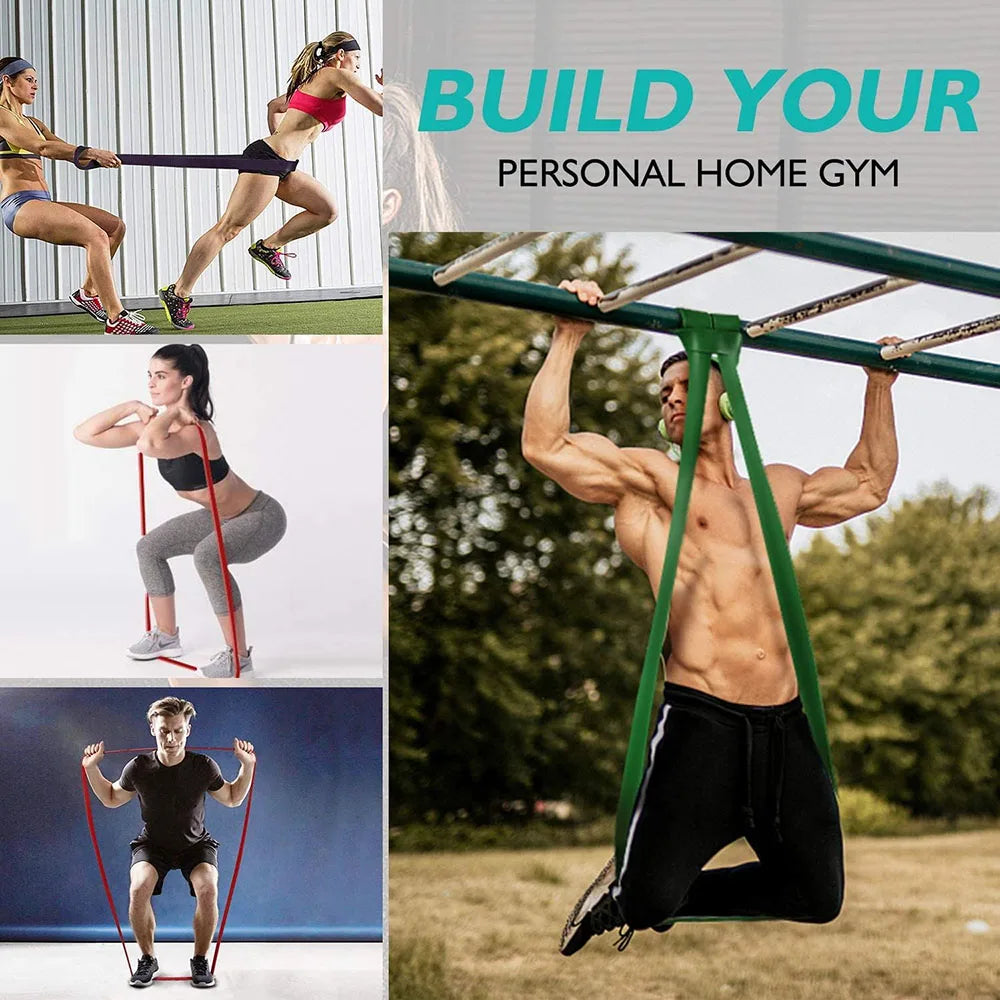 Heavy-duty latex resistance band for pull-up assist and Pilates workouts, ideal for home gym fitness and body shaping.