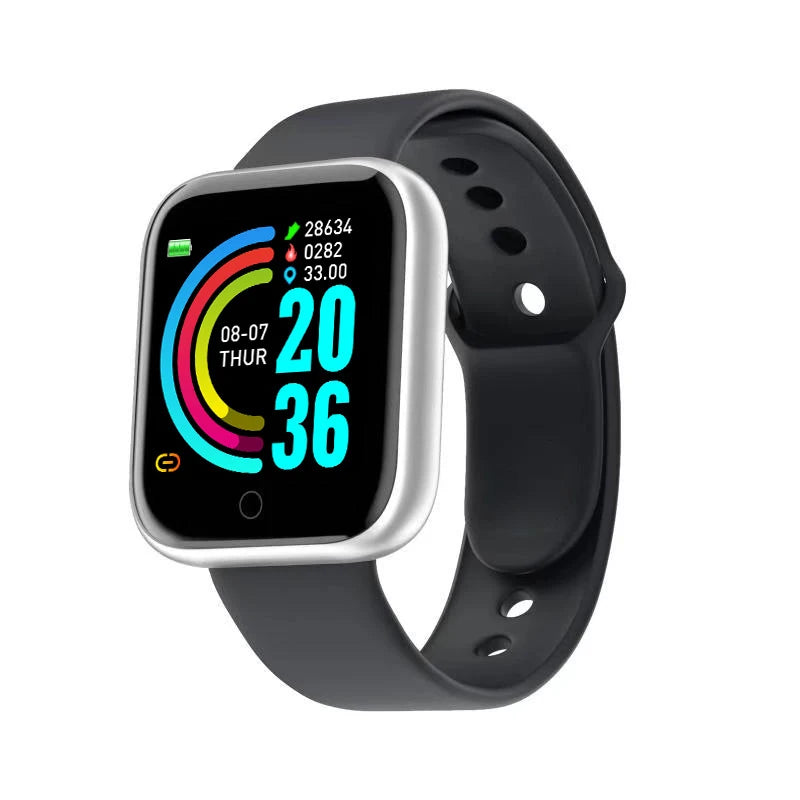 Opuyym Smartwatch D20 with fitness tracker, sleep monitor, Bluetooth connection, and music control on a sleek black band.