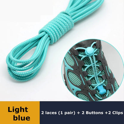 Pair of elastic no-tie sneaker shoelaces with locking stretch design, round rubber shoestrings for easy slip-on sneakers.