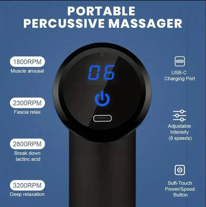 YOSYO Mini Muscle Massage Gun, portable handheld deep percussion massager for body, back, neck, and legs.