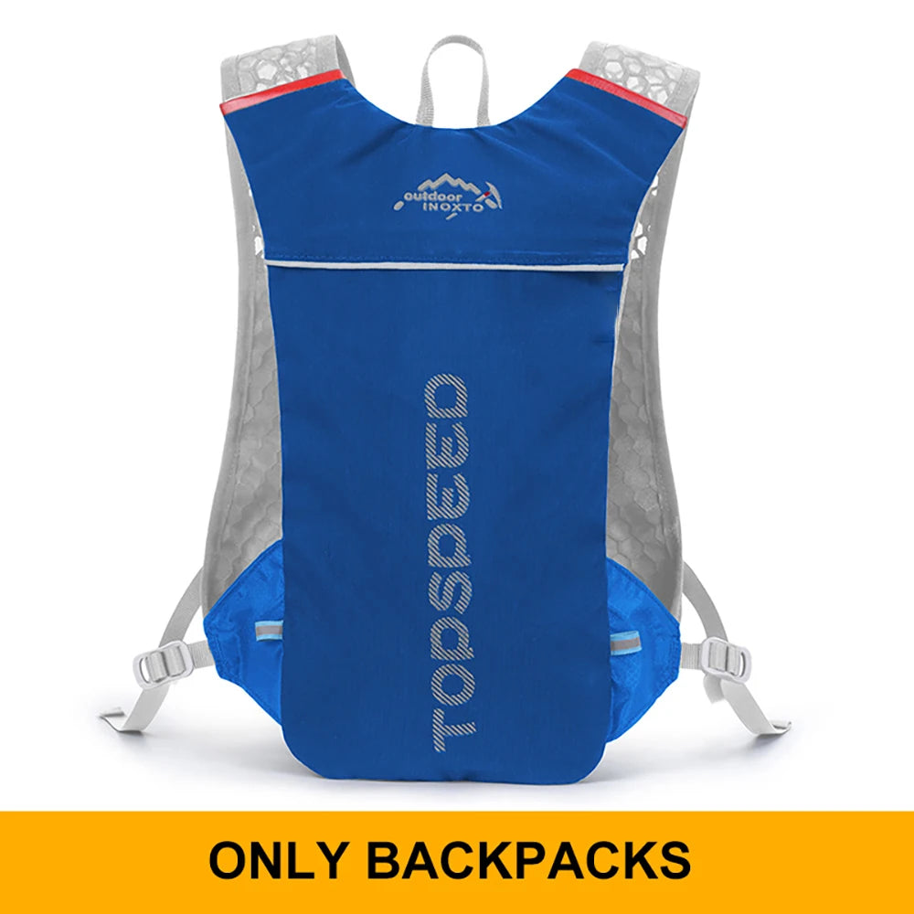 Ultralight outdoor trail running backpack with hydration reservoir, breathable design, suitable for jogging, cycling, and fitness activities.