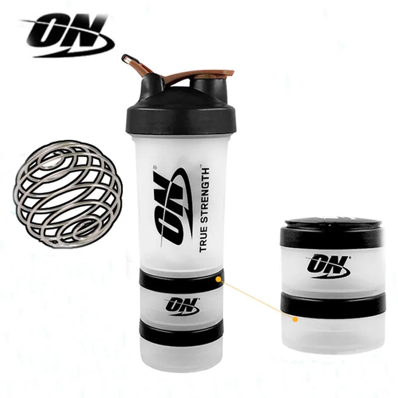 Large 450ML HQ Grocery Store protein shake cup with mixing ball, medicine box, and plastic design for fitness and health use.