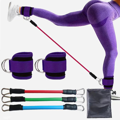 TPE resistance ankle straps for fitness, booty band, and squat workouts, used for glute and leg strengthening in yoga and gym.